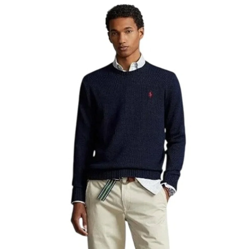 Polo Ralph Lauren Men S Textured Cotton Crew Neck Sweater Long Sleeve Navy Blue